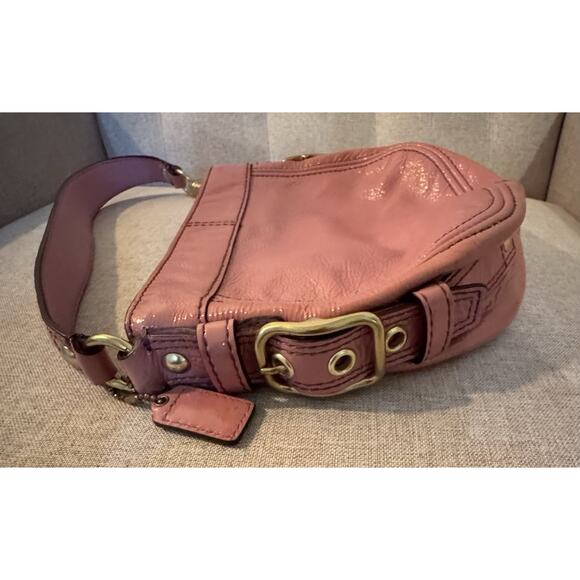 COACH Pink Patent Leather ZOE Hobo Handbag Top Handle Pouch Pebbled Purse #41869 - Picture 8 of 11